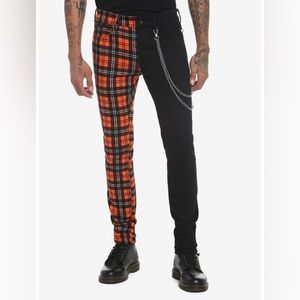 Hot Topic Orange Plaid Split Leg Chain Stinger Jeans